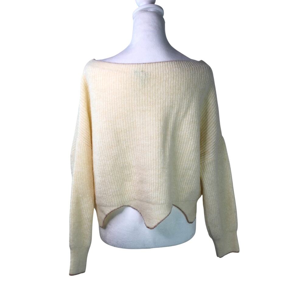 Farm Rio Cropped Sweater Scallop Hem Metallic Gold Cream Small - Picture 3 of 10